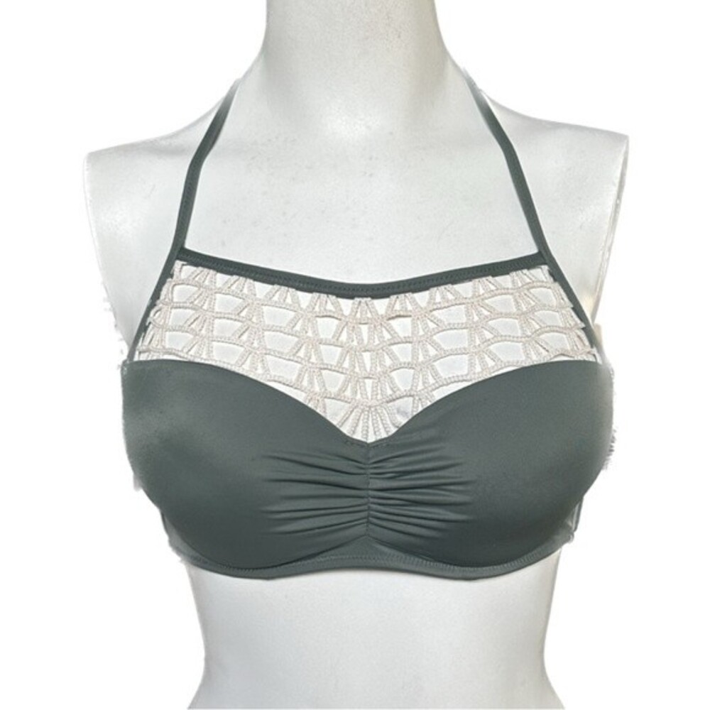 Shade & Shore Green Swimsuit Bikini Crochet Macramé Top Size 34B
